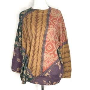 Togputel Boho Patchwork Mixed Print Oversized Sweater - Size S NWT